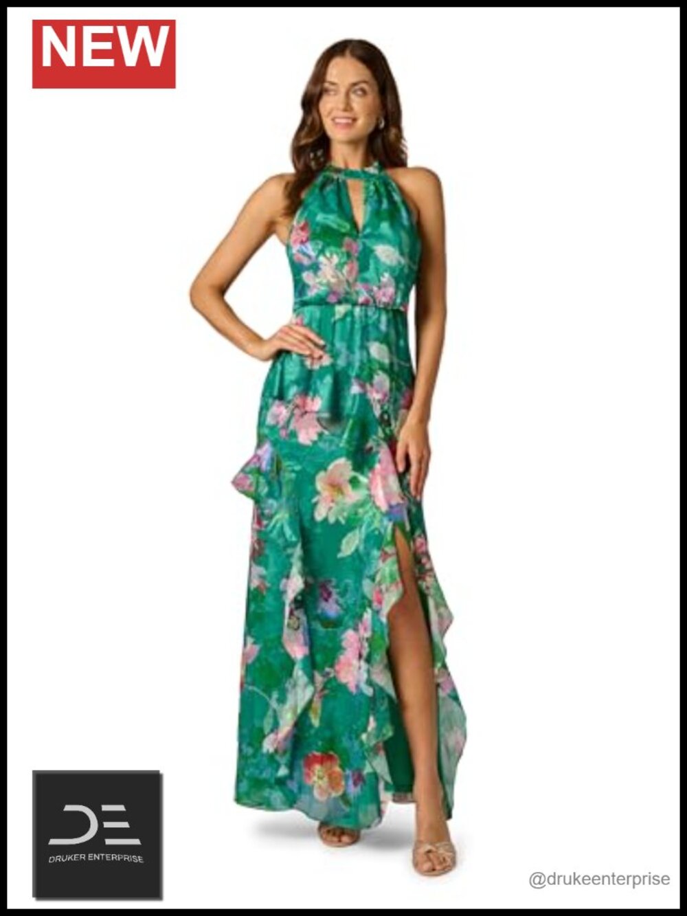 Womens Formal Mermaid Dress Halter Chiffon Floral